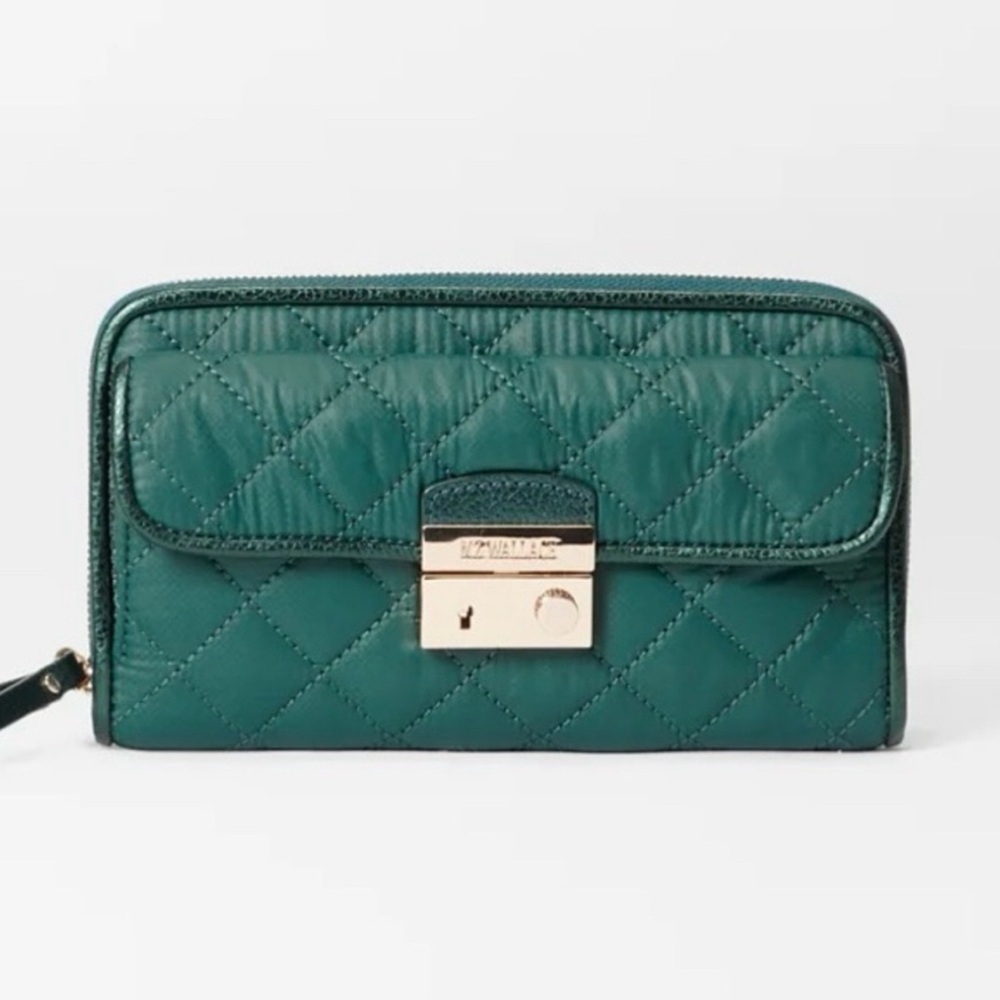 MZ Wallace Emerald Green Quilted Crosby Lock Wallet. NWT